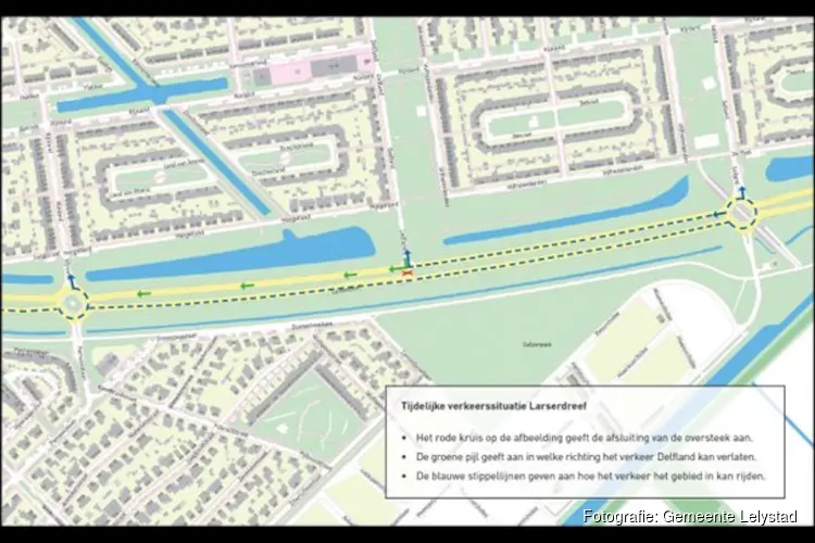 Pilot tijdelijke afsluiting middenberm Larserdreef/Delfland voor verkeersveiligheid